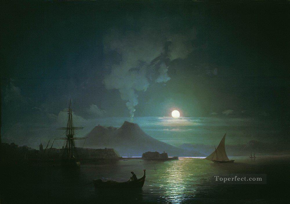 Ivan Aivazovsky the bay of naples at moonlit night vesuvius Seascape Oil Paintings